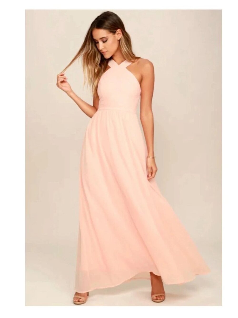 Lulus Air Of Romance Maxi Dress Peach Pink Womens XL NEW Formal Party Wedding